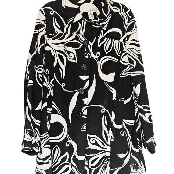 1.Pursuits Ltd Black Ivory Floral Lined Button Down Cotton lightweight Jacket 14 - Picture 1 of 2